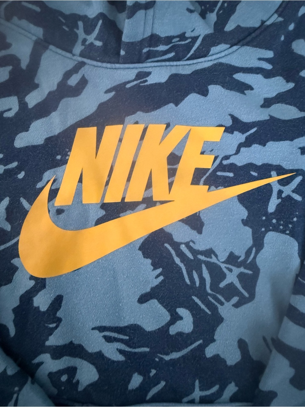 Nike Teal and Navy Camo Hoodie with yellow Swoosh - Picture 2 of 3